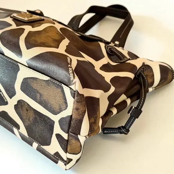 Dooney & Bourke Medium Chiara Leather Satchel Handbag Tote Brown Cream Giraffe - Picture 9 of 14